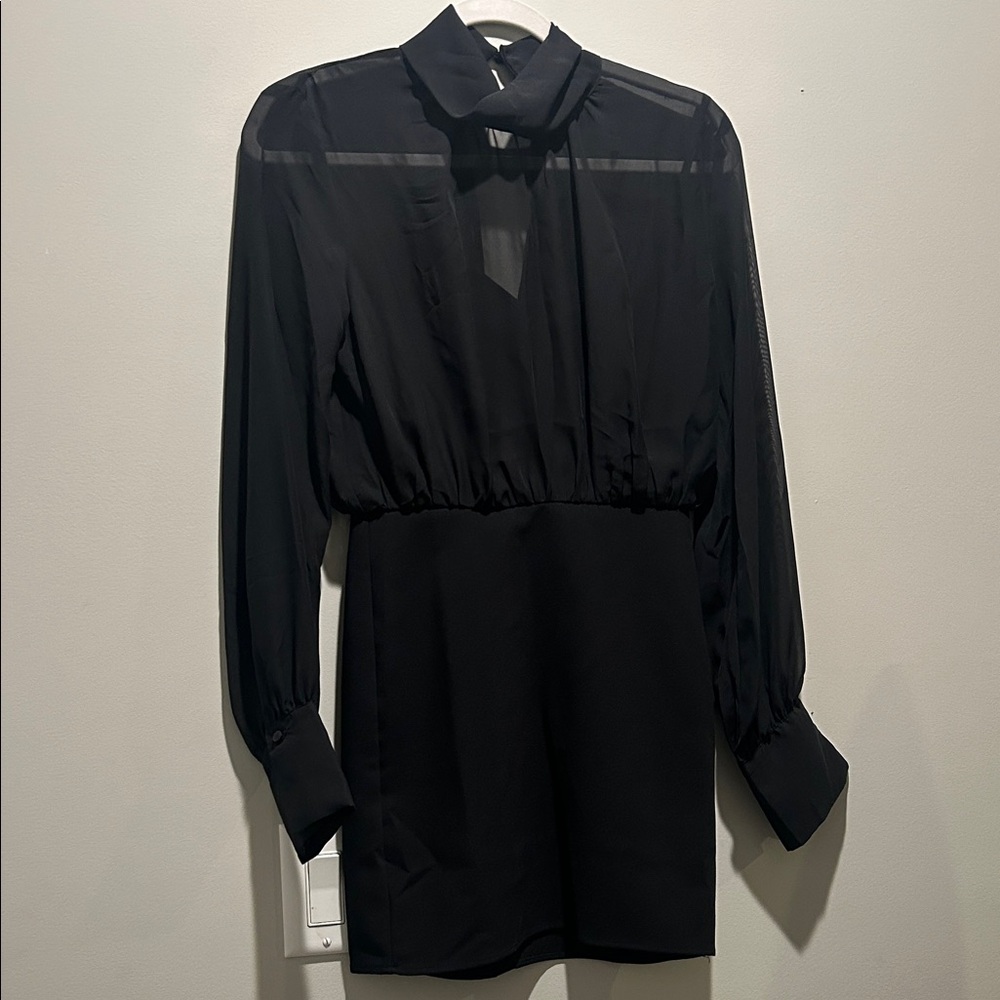 H&M Black Elegant Standup Collar Dress Balloon Sleeve XS